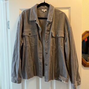 Casual Gray Corduroy Utility Jacket